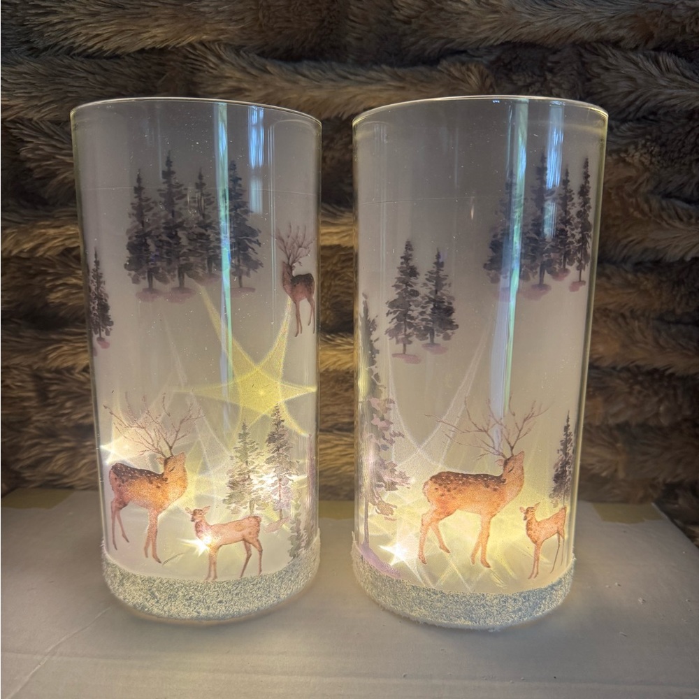 2 Sets 8” LED Illuminating Deers and Trees Battery Powered Lantern W/Box